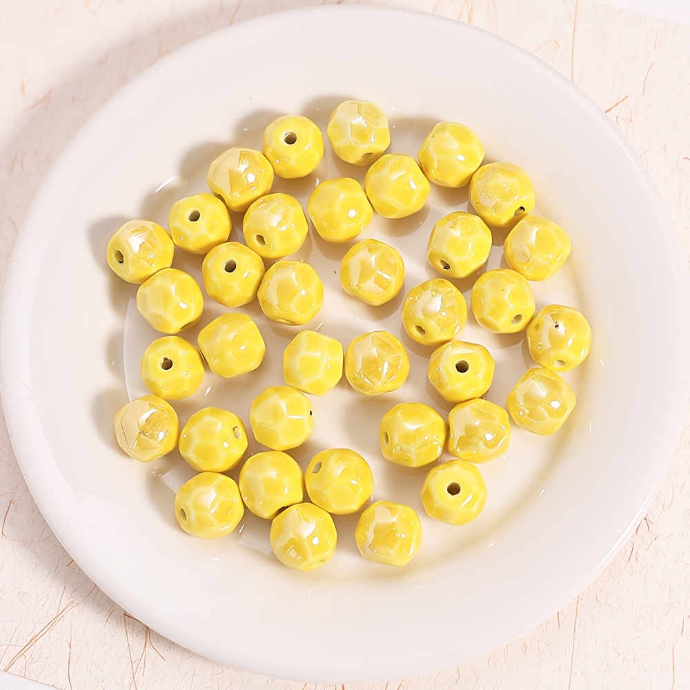 13pcs Ceramic Cut Face Round Beads for Handmade Jewellery Making